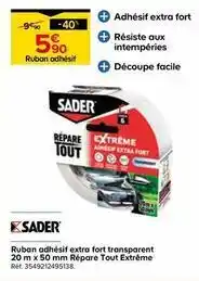 Castorama Sader - ruban adhésif extra fort transparent 20 m x 50 mm repare tout extreme offre