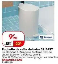 Weldom Sensea - poubelle se dalle de bains 3 l easy offre