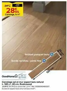 Castorama Goodhome - carrelage sol et mur aspect bois naturel rusticwood offre