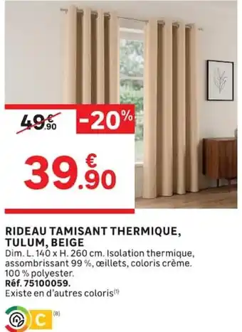 RIDEAU TAMISANT THERMIQUE, TULUM, BEIGE