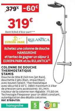 Leroy Merlin Hansgrohe COLONNE DE DOUCHE THERMOSTATIQUE STAMIS offre