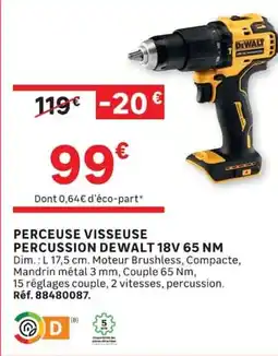 Leroy Merlin DEWALT PERCEUSE VISSEUSE PERCUSSION 18V 65 NM offre