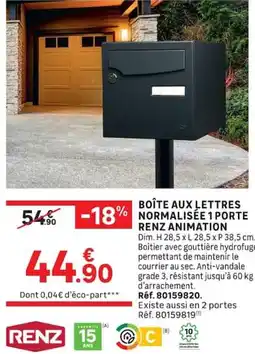 Leroy Merlin RENZ Boîte aux lettres normalisée 1 porte offre