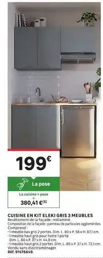 Leroy Merlin ELEKI Cuisine en kit gris 3 meubles offre