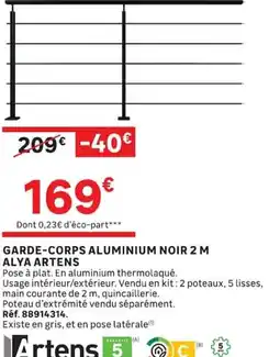 Leroy Merlin ALYA ARTENS GARDE-CORPS ALUMINIUM NOIR 2 M offre