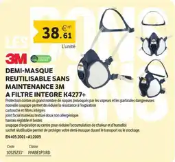 DomPro 3M DEMI-MASQUE REUTILISABLE SANS MAINTENANCE 3M A FILTRE INTEGRE K4277+ offre