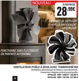 Shopix VENTILATEUR POÊLE À BOIS AVEC THERMOMÈTRE offre