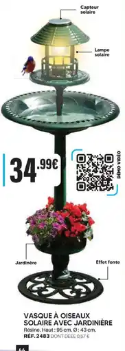 Shopix VASQUE À OISEAUX SOLAIRE AVEC JARDINIÈRE offre