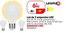 Weldom Lexman lot de 3 ampoules led offre