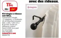 Weldom Inspire kit tringle à rideaux noir ball offre