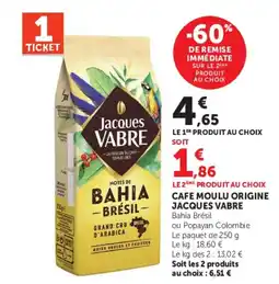 Super U Jacques Vabre CAFE MOULU ORIGINE offre
