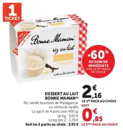 Super U Bonne Maman Dessert au lait offre