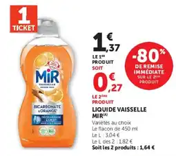 Super U MiR LIQUIDE VAISSELLE offre