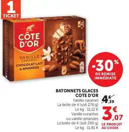Super U COTE D'OR BATONNETS GLACES offre