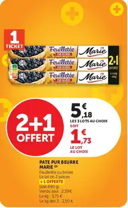 Super U MARIE PATE PUR BEURRE offre