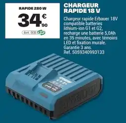 Brico Dépôt Erbauer Chargeur rapide 18 V offre