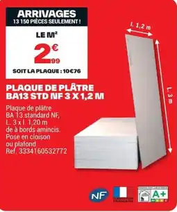 Brico Dépôt PLAQUE DE PLÂTRE BA13 STD offre