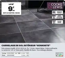 Brico Dépôt COOKE & LEWIS CARRELAGE DE SOL INTÉRIEUR "KONKRETE" offre