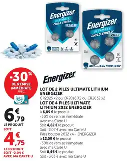Hyper U Energizer Piles bouton 2032 offre
