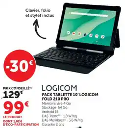 Hyper U LOGICOM PACK TABLETTE 10' LOGICOM FOLD 210 PRO offre