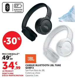 Hyper U JBL CASQUE BLUETOOTH JBL TUNE 520BT2 offre