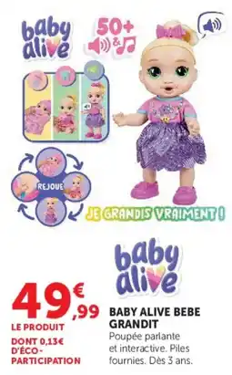 Hyper U Baby Alive Bebe Grandit offre