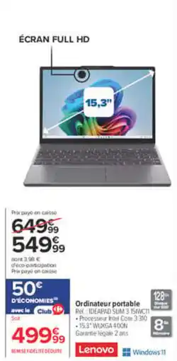 Carrefour Lenovo Ordinateur portable offre