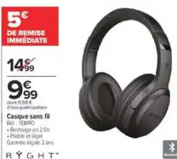 Carrefour RYGHT Casque sans fil offre