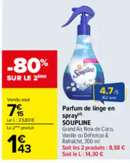 Carrefour SOUPLINE Parfum de linge en spray offre