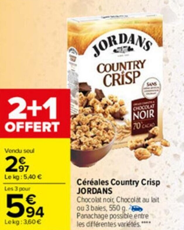 Promo Céréales country crisp JORDANS chez Carrefour