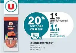 Super U U CHORIZO PUR PORC offre