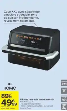 Carrefour HOME Friteuse sans huile double zone 10L offre