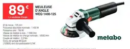 Chretien Matériaux metabo MEULEUSE D'ANGLE WEQ 1400-125 offre