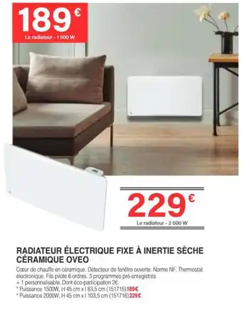OVEO Radiateur électrique fixe à inertie sèche céramique