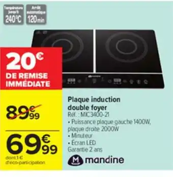 Carrefour Plaque Induction Double Foyer offre