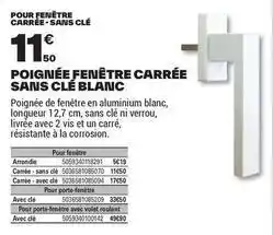 Brico Dépôt Poignée fenette carrée sans clé blanc offre