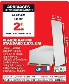 Brico Dépôt Plaque ba13 inf standard 2.5x1.2 m offre