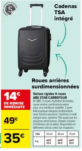 Valises rigides 4 roues Abs Star Carrefour