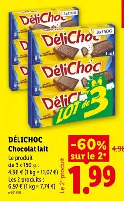 Lidl DéliChoc Chocolat lait offre