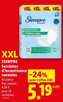 Lidl Siempre Serviettes d'incontinence normales offre
