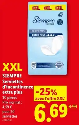 Lidl SIEMPRE Serviettes d'incontinence extra plus offre