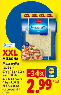 Lidl MILBONA Mozzarella rapée offre