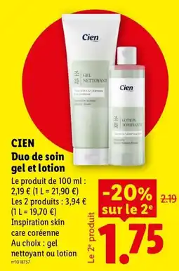 Lidl CIEN Duo de soin gel et lotion offre