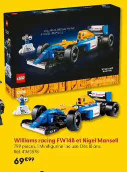 La Grande Récré Lego williams racing fw14b et nigel mansell offre