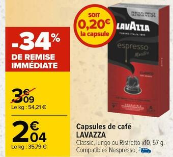 Carrefour Lavazza capsules de café offre
