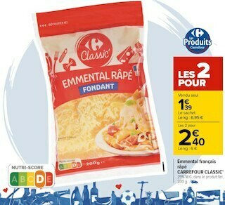 Carrefour Carrefour classic' emmental français râpé offre