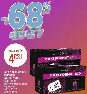 Géant Casino Carte noire café capsules n°9 espresso offre