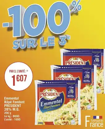 Géant Casino President emmental râpé fondant 28% m.g. offre
