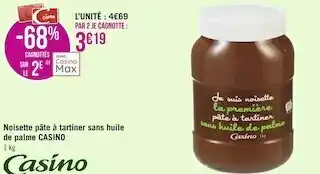 Géant Casino Casino noisette pâte à tartiner sans huile de palme offre