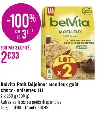 Géant Casino Lu belvita petit déjeûner moelleux goût choco- noisettes offre